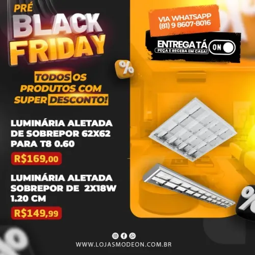 Luminaria aletadas de sobrepor 62x62 T8 0,60 cm