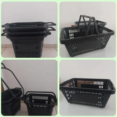 Conjunto com 3 Cestas de Compras com  Rodinhas e 6 Cestas de Mão 