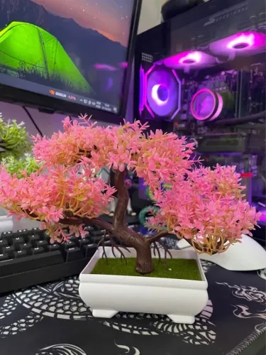 Bonsai Artificial Decorativo - Rosa com Vaso Branco R$69