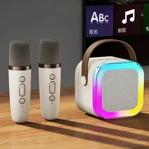 Caixa de som bluetooth 2  Microfone Sem Fio para Karaokê caixinha musical