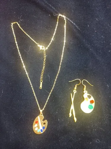 Conjunto de Colar e Brincos com tema de Paleta de Pinturas