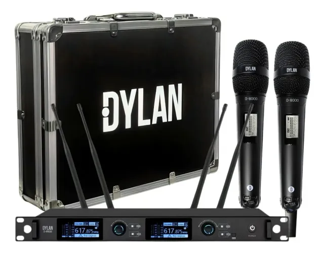 Microfone Sem Fio Duplo Dylan D-8500s Dinâmico Uhf Preto ( com Case )