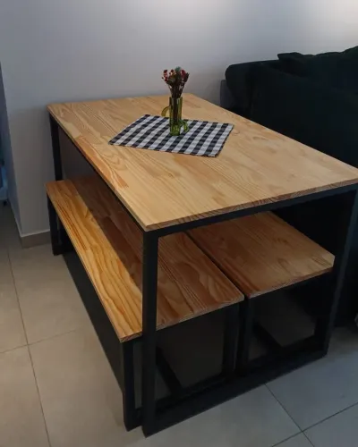 Promo | 120x80x75 industrial Mesa + Bancos