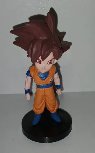 BONECO MINIATURA ACTION FIGURE DRAGON BALL GOKU SUPER SAIYAJIN RED GOD CABELO VERMELHO