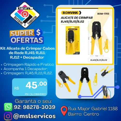 Kit Alicate de Crimpar RJ45/RJ11/RJ12 + Decapador - Crimpagem Rápida e Precisa!