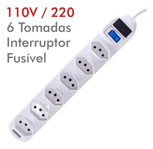 Filtro de linha 6 Tomadas Régua Bivolt Com Cabo 1,5m com fusivel de proteção