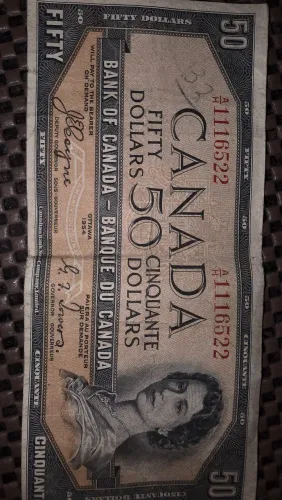 Nota Antiga de 50 Dólares Canadenses - 1954 Devils Face