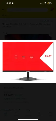 Monitor Alltek De 21,5 Full Hd Painel Va, 100 Hz, 5ms Cor Preto