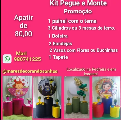 Apartir de 80,00 Reais Kit Festa Completo - Pegue e monte - Decoração de Aniversário