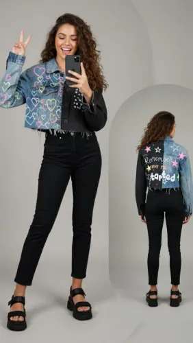 Conjunto Jaqueta cropped jeans e calça skinny sawary tam 36 P