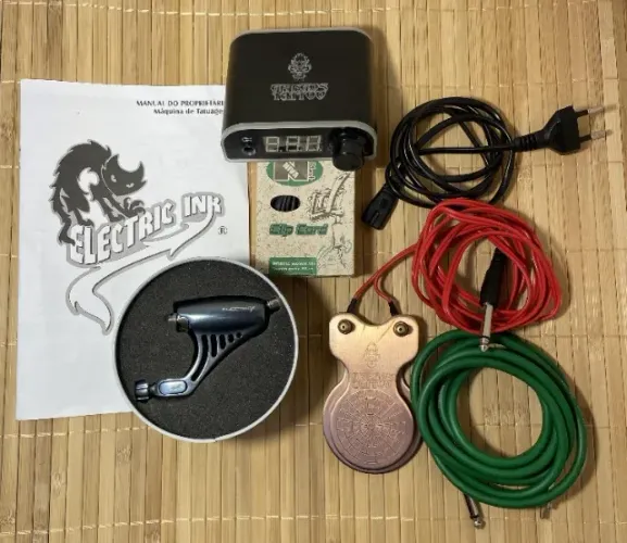 Máquina de Tatuagem Electra Ink Plus Rotativa Profissional em Alumínio - Kit Completo