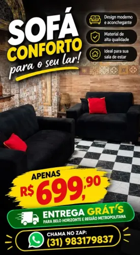 SOFA NOVO COM MUITA QUALIDADE, FRETE GRÁTIS PARA BH E REGIÃO METROPOLITANA