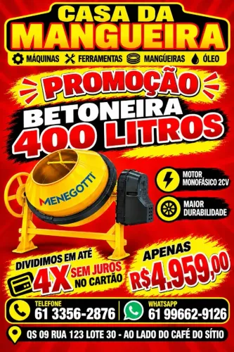 BETONEIRA 400L PRIME C/MOTOR MONO 2CV 220V 60HZ 4P C/RODA PLASTICA C/KIT SEGURANCA BIVOLT