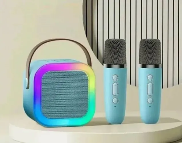 Caixinha Som Karaokê 2 Microfones Tec Bluetooth