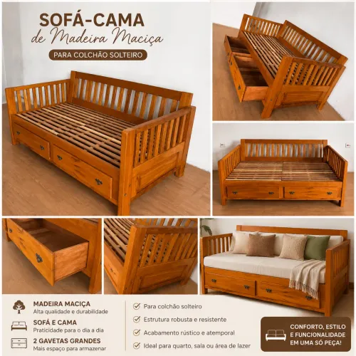 Sofá cama em madeira maciça 