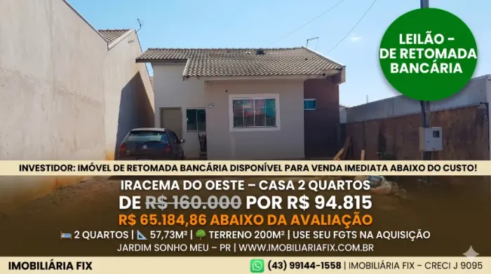 ? Investidor: Imóvel de retomada bancária disponível para venda imediata abaixo do custo!