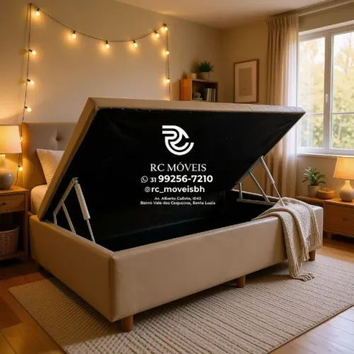 Cama Box Baú Solteiro 88x1,88 Pistão a Gás Corino Marrom Resistente