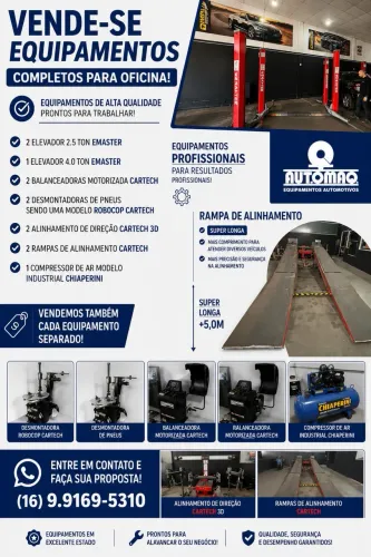 Vende-se Equipamentos Automotivos para Oficina