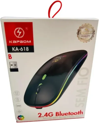Mouse Sem Fio Bluetooth 2.4GHz KA-618, Led RGB, Recarregável, Confortavel Loja COimbra 