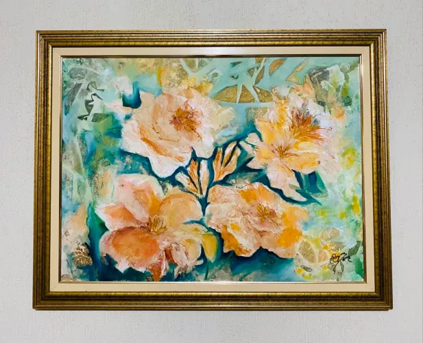 Quadro Arranjo De Flores Colorido M. Regina 2002 Moldura Flutuante 34x44