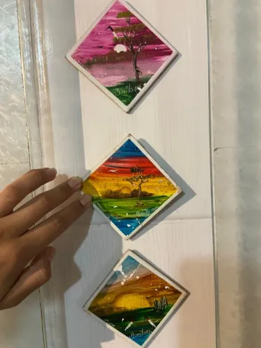 Trio de Azulejos Decorativos, Pintados a Mão, 8x8 cada um - DESAPEGO