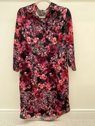 Vestido Chemise Floral Manga Longa