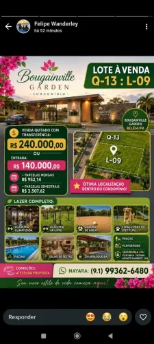 REPASSO LOTE NO BOUGAINVILLE GARDEN NA AUGUSTO MONTENEGRO
