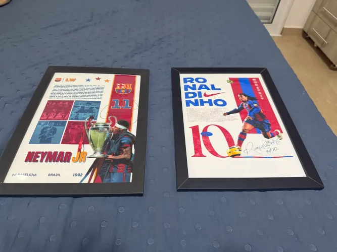 2 Quadros decorativos de futebol - Neymar Jr e Ronaldinho Gaúcho 