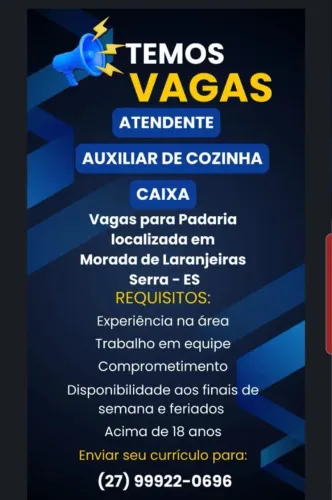 Vaga de Emprego Padaria 