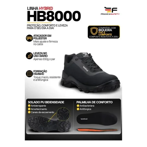 Tênis De Segurança Estival Hybrid HB8000 All Black EPI <br>4.7<br>(83)<br>Bh Epie mais