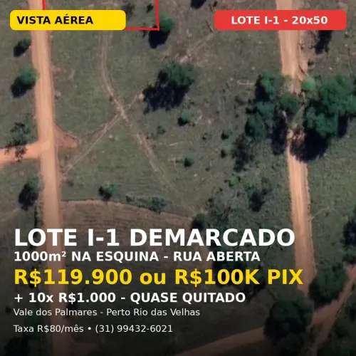LOTE I-1 1000m² ESQUINA - Vale dos Palmares - Jaboticatubas - 100k PIX