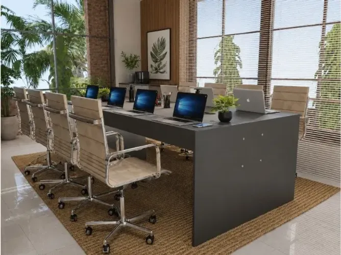 Mesa de Reunião Kiev com 2 Torres de Tomadas. L260cm x P110cm x A74cm. Frete Grátis