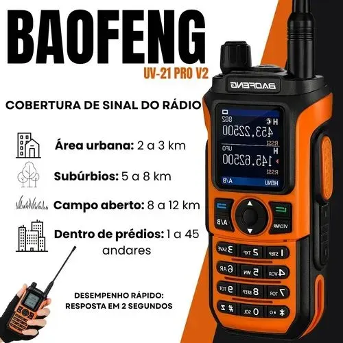 Radinho Portátil Baofeng Uv21 Pro V2 Comunicador Triband Laranja Am Uhf Vhf