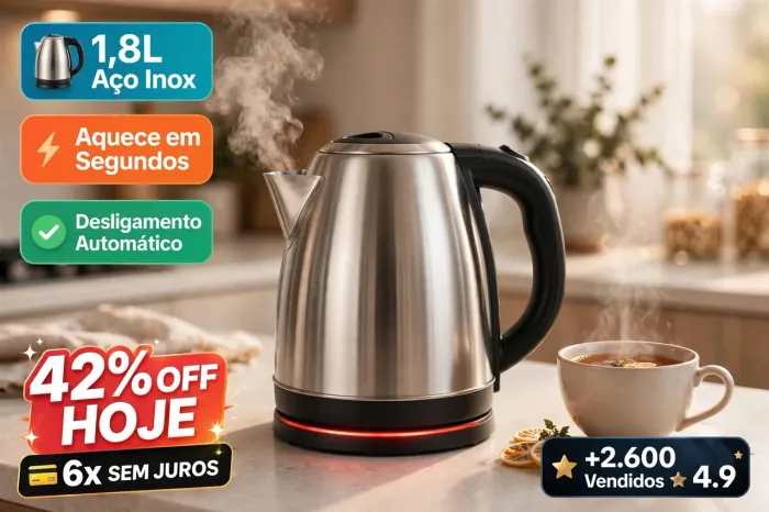 Chaleira Elétrica Turbo Inox 1.8L - Ferve em 3 Minutos