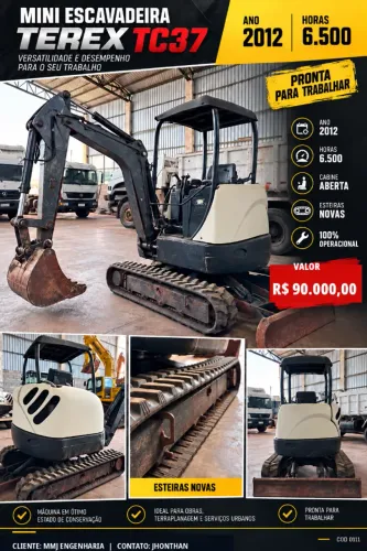 Miniescavadeira Terex TC37 - 4 Toneladas - Ano 2012