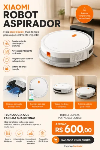 Robô Aspirador Xiaomi Robot Vacuum E5 - Completo com Base e Caixa - Estado de Novo