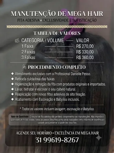 Manutenção de mega Hair/fita adesiva