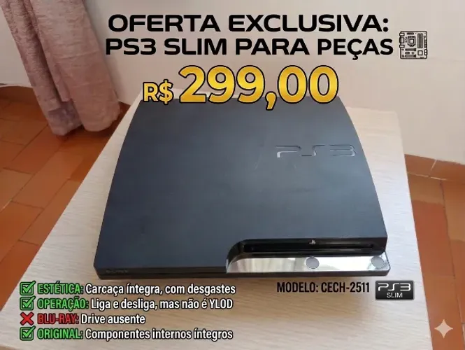 PS3 Slim CECH-2511 com defeito + HD 250GB ? para restauro ou retirada de peças