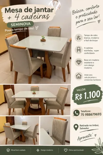 Mesa de jantar + 4 cadeiras
