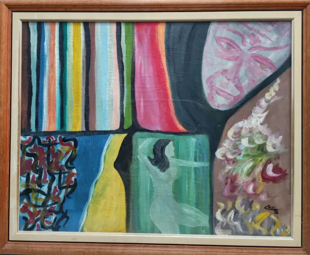 Tela a óleo emoldurada -Artista Calfí 1996 Titulo: "Utopia"