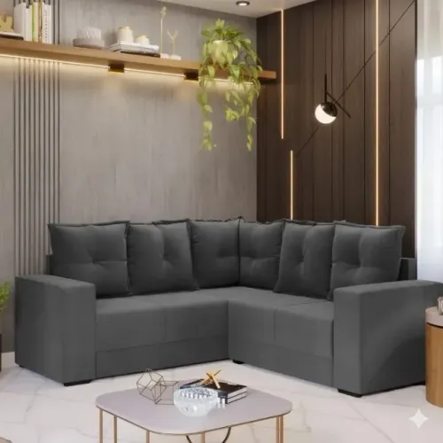 Sofá Canto Patricia Cinza - Conforto Personalizado c/ Almofadas Soltas