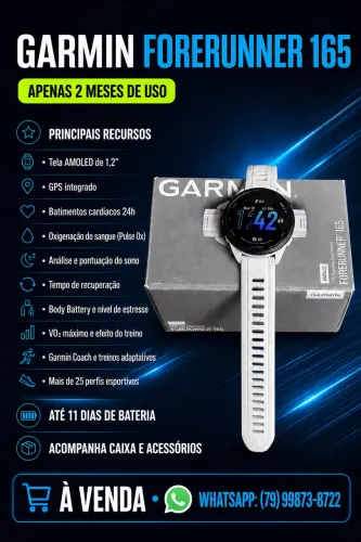 Garmin Forerunner 165 Branco - Apenas 2 Meses de Uso - Estado de Novo