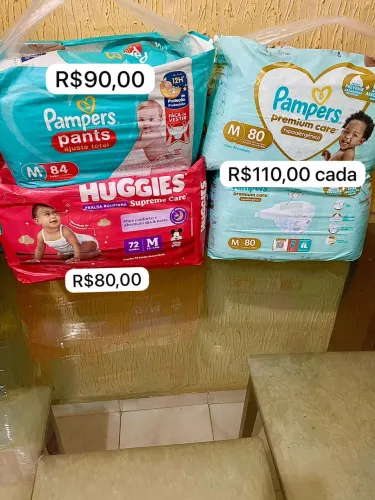 Fraldas M Pampers Premium, Pants e Huggies Supreme Care