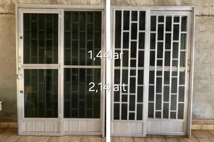 Porta de Alumínio com Grade - 1,44m x 2,14m