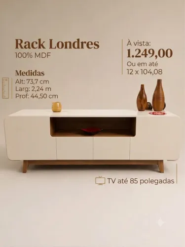 Rack Londres - 100% MDF R$ 1.249,00 à vista ou em até 12x sem juros.