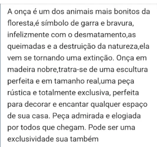 Onça Rústica Em Madeira Nobre.