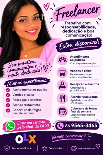 Freelancer para cobertura de folgas aos finais de semana - atendimento público, resturante
