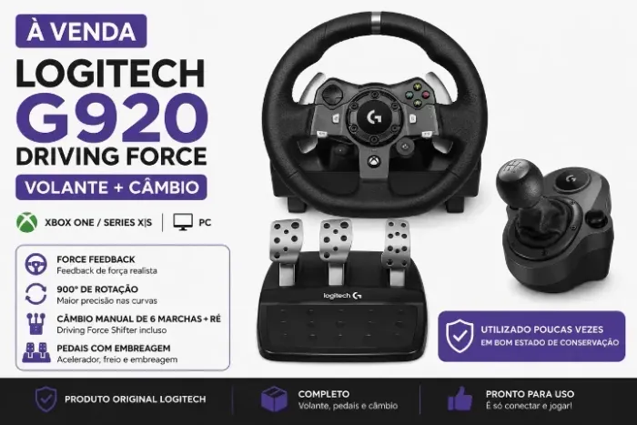 Logitech G920 Câmbio 6 Marchas | Xbox e PC - Pouquíssimo usado