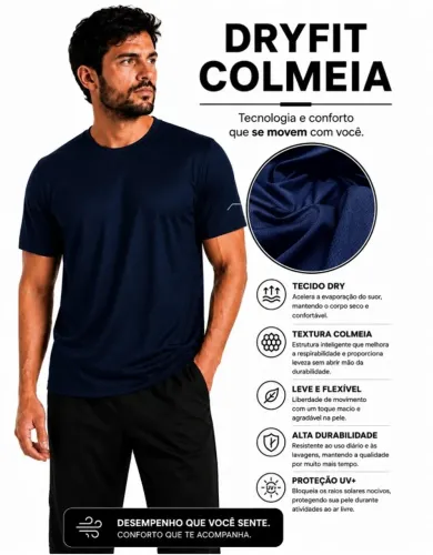 Camiseta Dryfit Azul Marinho Proteção UV+