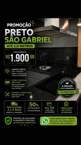     Promoção! Bancada em Preto São Gabriel até 2,0m - R$ 1.900